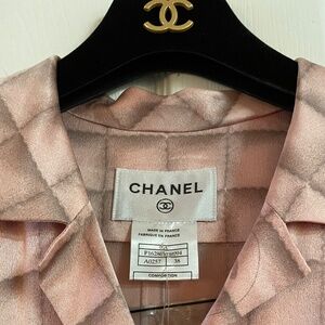 Authentic Chanel Pink Logo Button Down Dress Belt Y2K 2000 Made France Silk 38